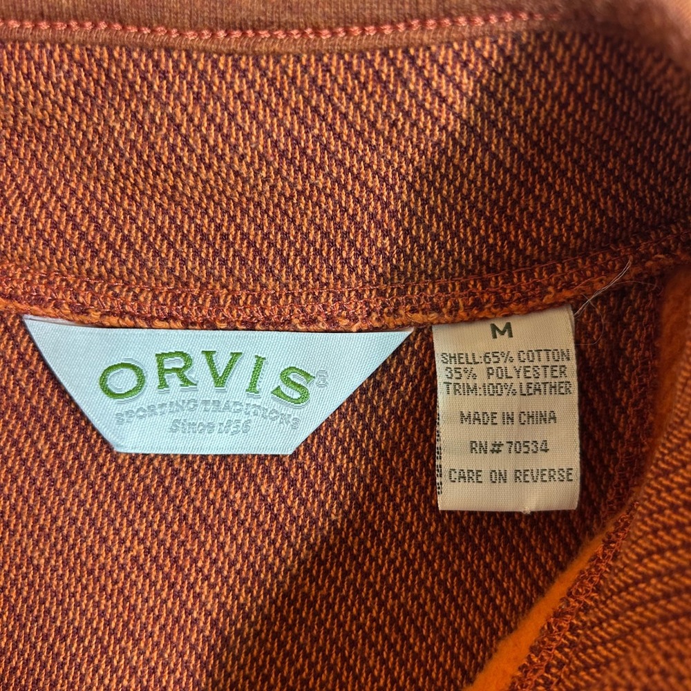 Orvis Womens Burnt Orange Textured Knit Button Cardigan Leather Elbow Patches M - Picture 3 of 11